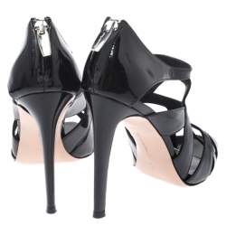 Gianvito Rossi Black Patent Leather Peep Toe Cage Sandals Size 36