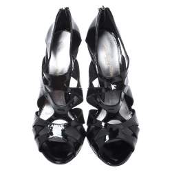 Gianvito Rossi Black Patent Leather Peep Toe Cage Sandals Size 36