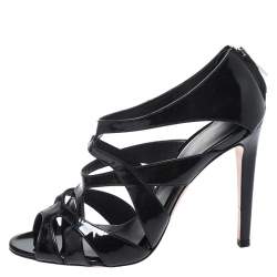 Gianvito Rossi Black Patent Leather Peep Toe Cage Sandals Size 36