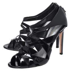 Gianvito Rossi Black Patent Leather Peep Toe Cage Sandals Size 36
