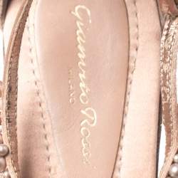 Pre Owned Gianvito Rossi Beige Satin Beaded Thong Ankle Strap Flats Size 38.5