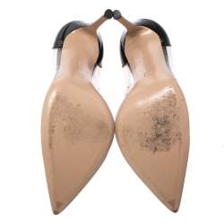 Pre Owned Gianvito Rossi Black/White Patent Leather and  PVC Plexi Pointed Toe Pump Size 40