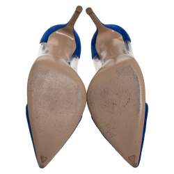 Pre Owned Gianvito Rossi Blue Suede And PVC Plexi Pointed Toe Pumps Size 41
