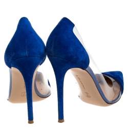 Pre Owned Gianvito Rossi Blue Suede And PVC Plexi Pointed Toe Pumps Size 41
