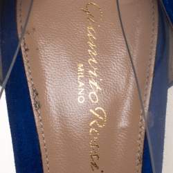 Pre Owned Gianvito Rossi Blue Suede And PVC Plexi Pointed Toe Pumps Size 41