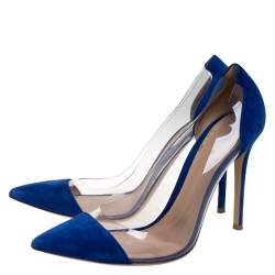 Pre Owned Gianvito Rossi Blue Suede And PVC Plexi Pointed Toe Pumps Size 41