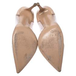 Pre Owned Gianvito Rossi White/Beige Leather And PVC Plexi Pointed Toe Pumps Size 38
