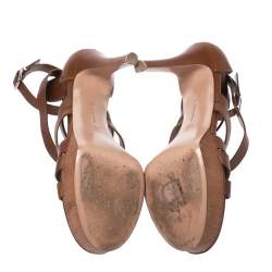 Pre Owned Gianvito Rossi Brown Leather Strappy Platform Ankle Strap Sandals Size 41
