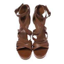 Pre Owned Gianvito Rossi Brown Leather Strappy Platform Ankle Strap Sandals Size 41