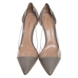 Pre Owned Gianvito Rossi Grey Leather And PVC Plexi Pointed Toe Pumps Size 42