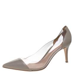 Pre Owned Gianvito Rossi Grey Leather And PVC Plexi Pointed Toe Pumps Size 42