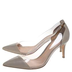 Pre Owned Gianvito Rossi Grey Leather And PVC Plexi Pointed Toe Pumps Size 42