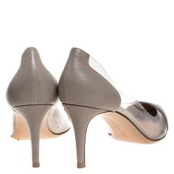 Pre Owned Gianvito Rossi Grey Leather And PVC Plexi Pointed Toe Pumps Size 42