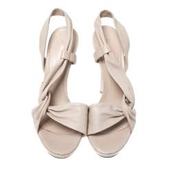 Pre Owned Gianvito Rossi Cream Leather Twist Detail Platform Sandals Size 37.5