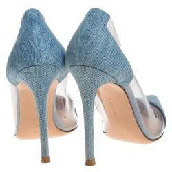 Pre Owned Gianvito Blue Denim and  PVC Plexi Pointed Toe Pump Size 36