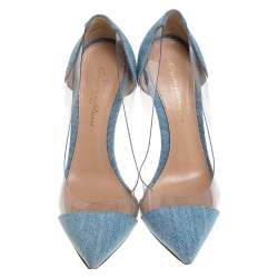 Pre Owned Gianvito Blue Denim and  PVC Plexi Pointed Toe Pump Size 36