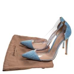Pre Owned Gianvito Blue Denim and  PVC Plexi Pointed Toe Pump Size 36