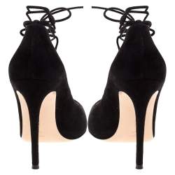 Pre Owned Gianvito Rossi Black Suede Femi Lace up Pointed Toe Pumps Size 39.5