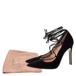 Pre Owned Gianvito Rossi Black Suede Femi Lace up Pointed Toe Pumps Size 39.5