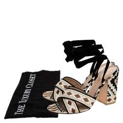 Pre Owned Gianvito Rossi Multicolor Embroidered Canvas And Suede Cheyenne Ankle Wrap Sandals 40
