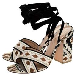 Pre Owned Gianvito Rossi Multicolor Embroidered Canvas And Suede Cheyenne Ankle Wrap Sandals 40