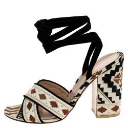 Pre Owned Gianvito Rossi Multicolor Embroidered Canvas And Suede Cheyenne Ankle Wrap Sandals 40