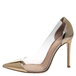 Pre Owned Gianvito Rossi Metallic Gold Patent Leather and PVC Plexi Pumps Size 36