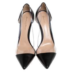Pre Owned Gianvito Rossi Black Leather and PVC Plexi Pointed Toe Pumps Size 39.5