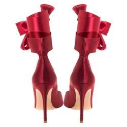 Pre Owned Gianvito Rossi Red Satin Gala Ankle Wrap Pumps Size 37