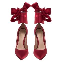 Pre Owned Gianvito Rossi Red Satin Gala Ankle Wrap Pumps Size 37