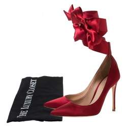 Pre Owned Gianvito Rossi Red Satin Gala Ankle Wrap Pumps Size 37