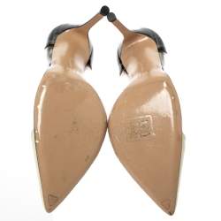 Pre Owned Gianvito Rossi Black/White Patent Leather and PVC Plexi Pointed Toe Pump Size 38.5