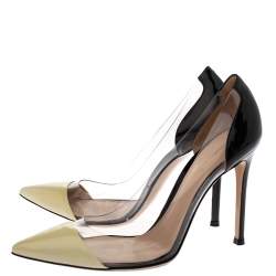 Pre Owned Gianvito Rossi Black/White Patent Leather and PVC Plexi Pointed Toe Pump Size 38.5