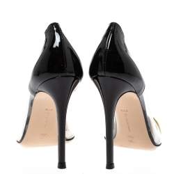 Pre Owned Gianvito Rossi Black/White Patent Leather and PVC Plexi Pointed Toe Pump Size 38.5