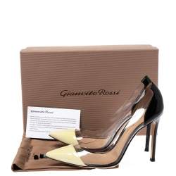 Pre Owned Gianvito Rossi Black/White Patent Leather and PVC Plexi Pointed Toe Pump Size 38.5