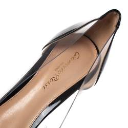Pre Owned Gianvito Rossi Black/White Patent Leather and PVC Plexi Pointed Toe Pump Size 38.5