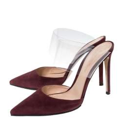 Pre Owned Gianvito Rossi Burgundy Suede And PVC Virtua Pointed Toe Mules Size 38