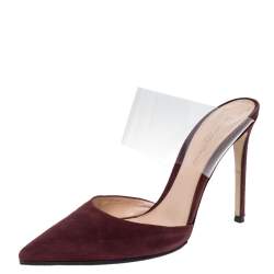 Pre Owned Gianvito Rossi Burgundy Suede And PVC Virtua Pointed Toe Mules Size 38