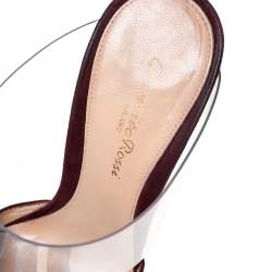 Pre Owned Gianvito Rossi Burgundy Suede And PVC Virtua Pointed Toe Mules Size 38