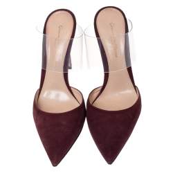 Pre Owned Gianvito Rossi Burgundy Suede And PVC Virtua Pointed Toe Mules Size 38