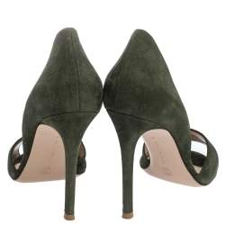Pre Owned Gianvito Rossi Moose Green Suede Peep Toe D'orsay Pumps Size 37
