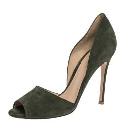 Pre Owned Gianvito Rossi Moose Green Suede Peep Toe D'orsay Pumps Size 37