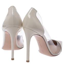 Pre Owned Gianvito Rossi Cream Patent Leather And PVC Plexi Pointed Toe Pumps Size 39.5