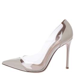 Pre Owned Gianvito Rossi Cream Patent Leather And PVC Plexi Pointed Toe Pumps Size 39.5