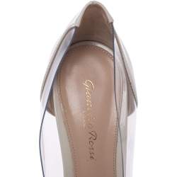 Pre Owned Gianvito Rossi Cream Patent Leather And PVC Plexi Pointed Toe Pumps Size 39.5