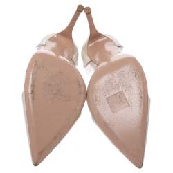 Pre Owned Gianvito Rossi Cream Patent Leather And PVC Plexi Pointed Toe Pumps Size 39.5