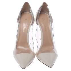 Pre Owned Gianvito Rossi Cream Patent Leather And PVC Plexi Pointed Toe Pumps Size 39.5