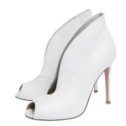Pre Owned Gianvito Rossi White Leather V Neck Peep Toe Booties Size 36
