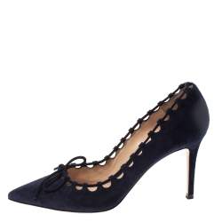 Pre Owned Gianvito Rossi Blue Suede Lace Bow Pumps Size 39