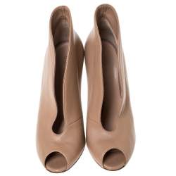 Pre Owned Gianvito Rossi Beige Leather V Neck Peep Toe Booties Size 36.5